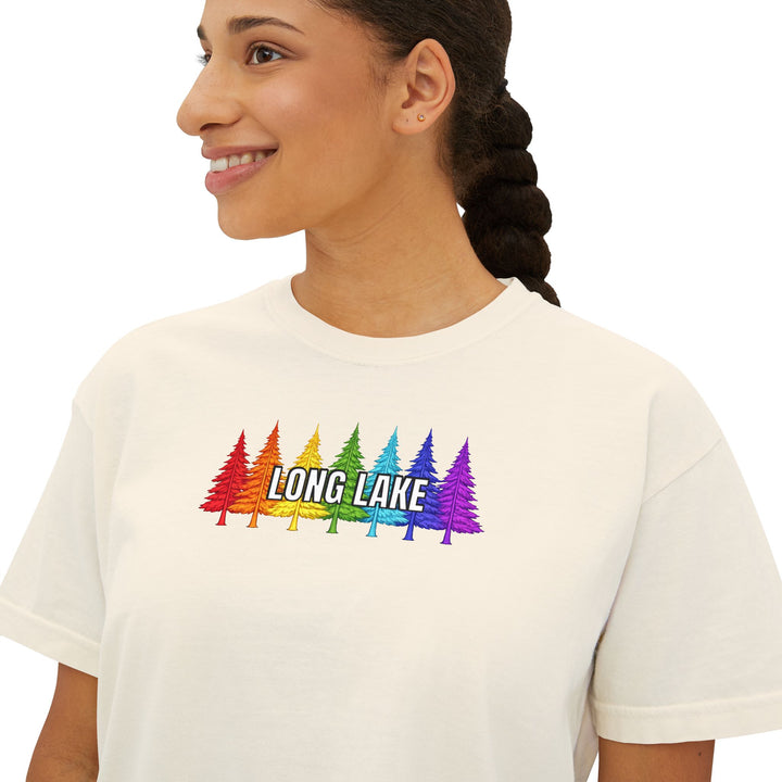 Long Lake Rainbow Trees Ladies Boxy Tee
