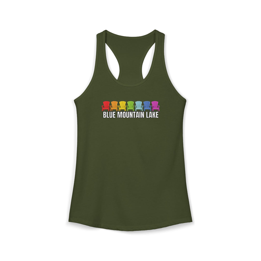 Blue Mountain Lake Rainbow Chairs Ladies Racerback