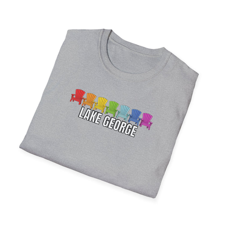 Lake George Unisex T-Shirt - Rainbow Chairs