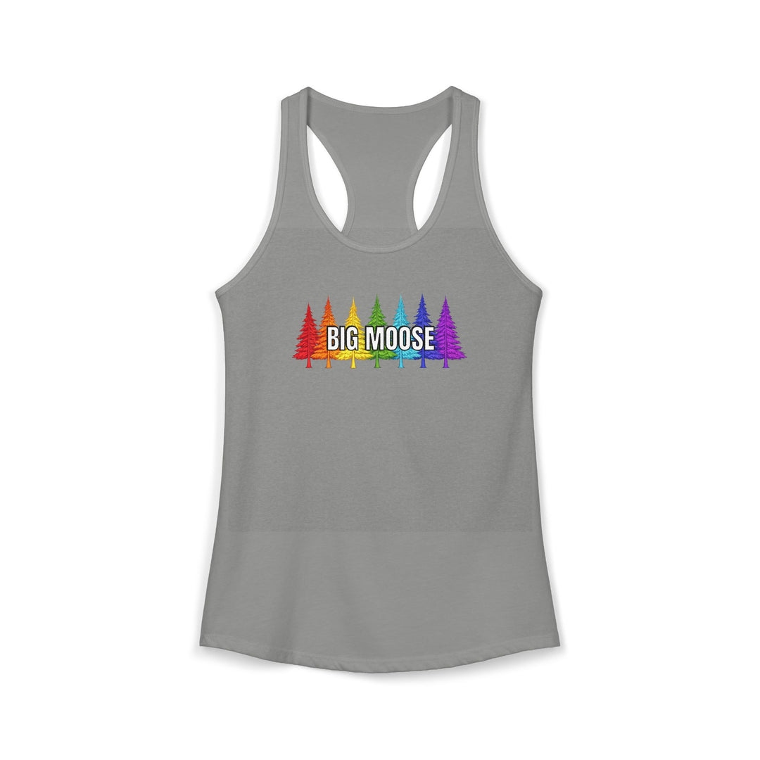 Big Moose Rainbow Trees Ladies Racerback