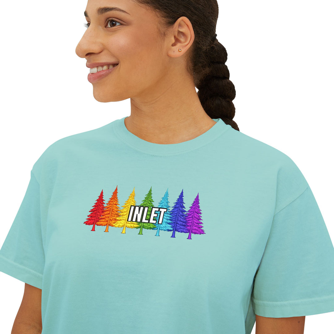 Inlet Ladies Boxy Tee - Rainbow Trees