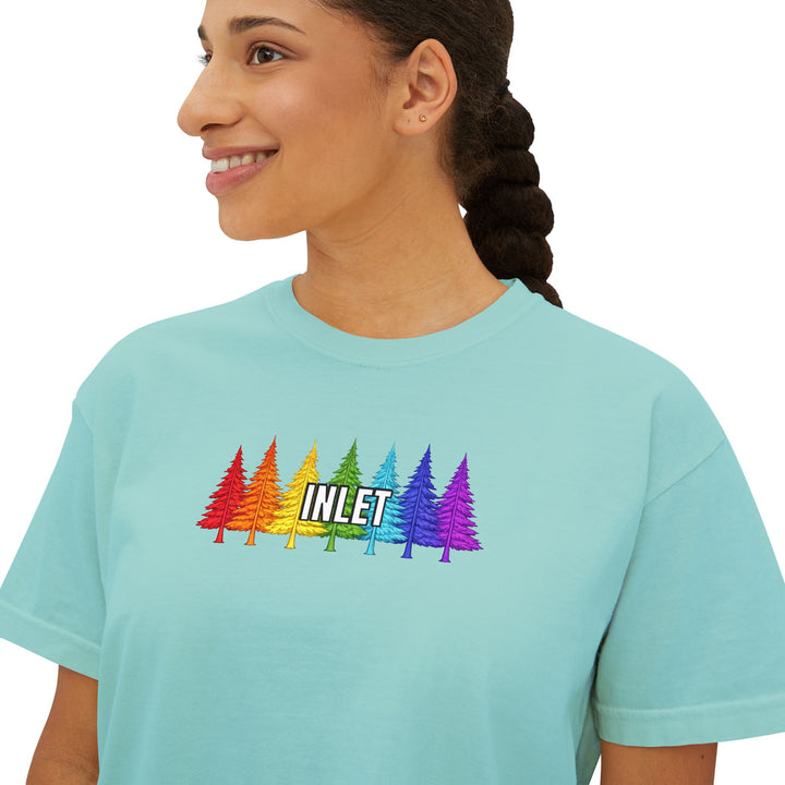 Inlet Ladies Boxy Tee - Rainbow Trees