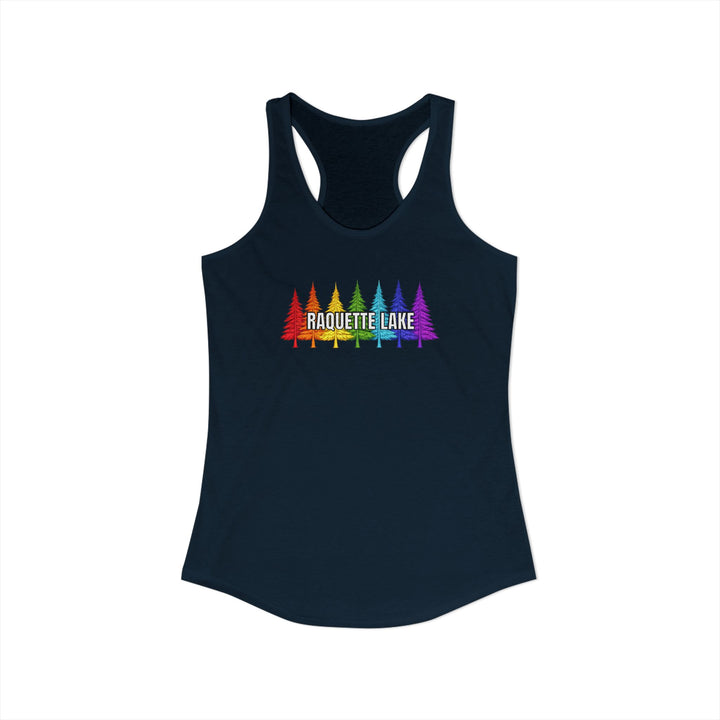 Raquette Lake Ladies Racerback - Rainbow Trees