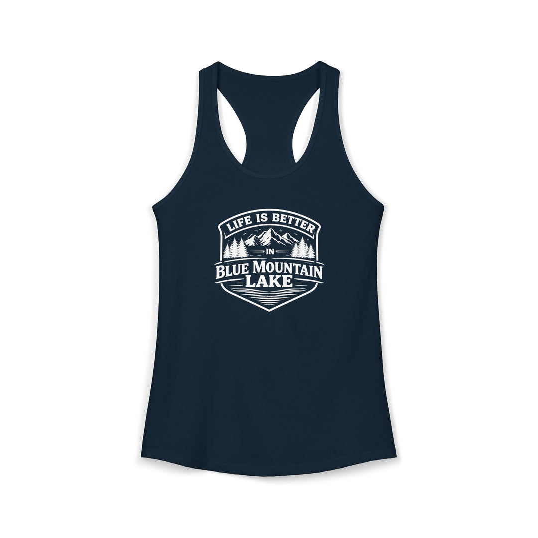 Life is Better in Blue Mountain Lake Ladies Racerback