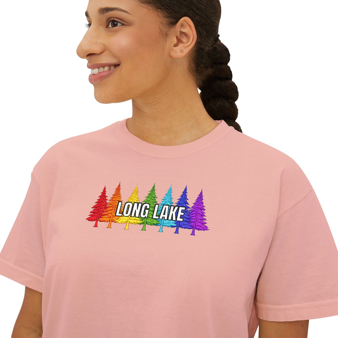 Long Lake Rainbow Trees Ladies Boxy Tee