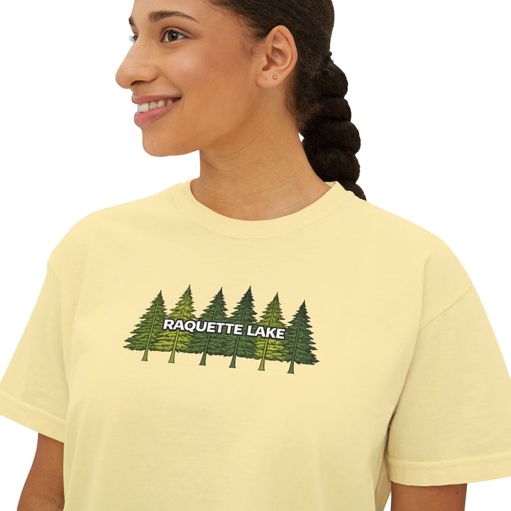 Raquette Lake Ladies Boxy Tee - Pine Trees