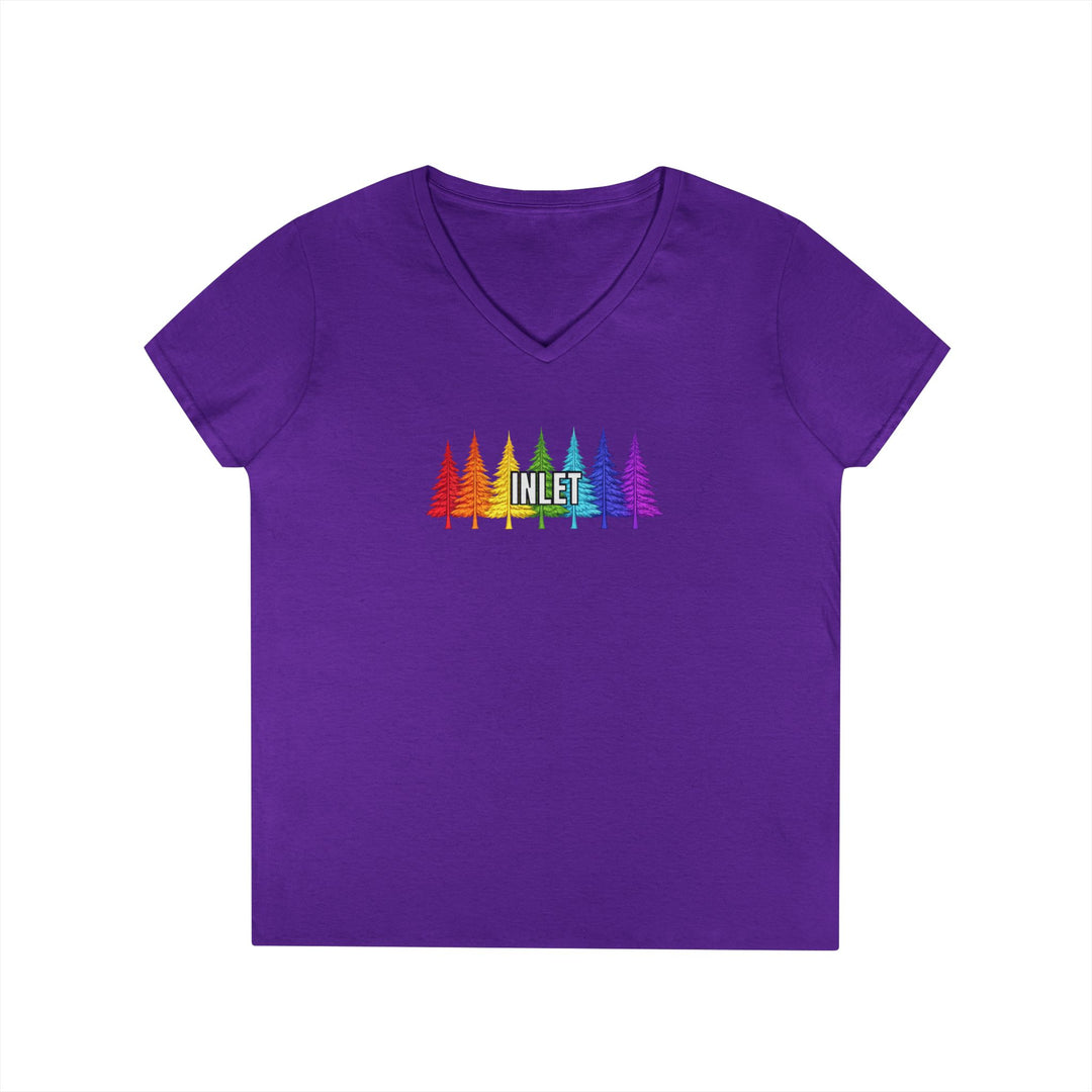 Inlet Ladies V-Neck T-Shirt - Rainbow Trees
