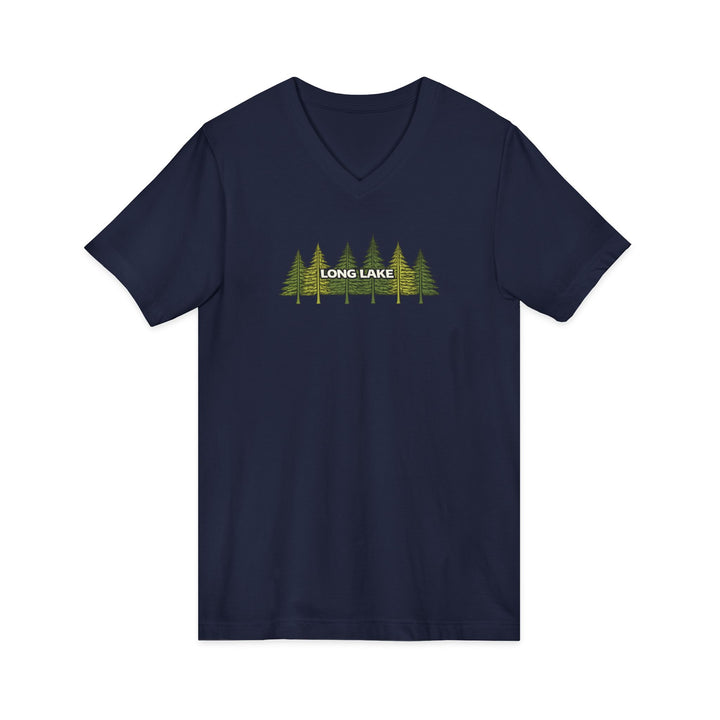 Long Lake Pine Trees Unisex V-Neck T-Shirt
