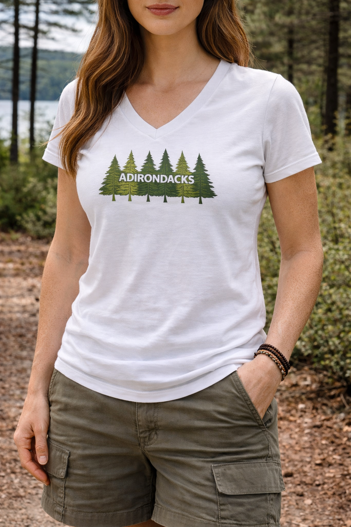 Adirondack Pine Tree Ladies V-Neck