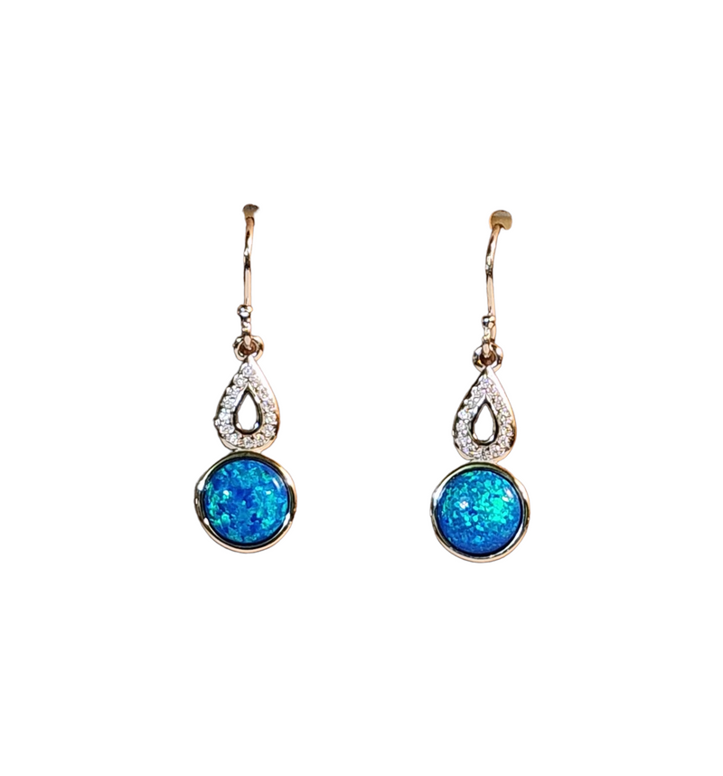 Blue Opal and CZ Earrings