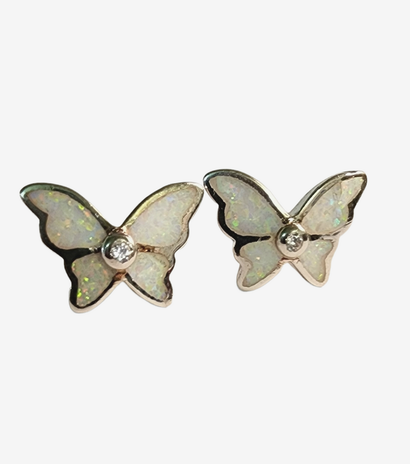 White Opal Butterfly Earrings