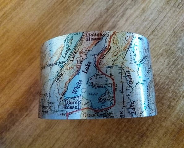White Lake Map Cuff Bracelet