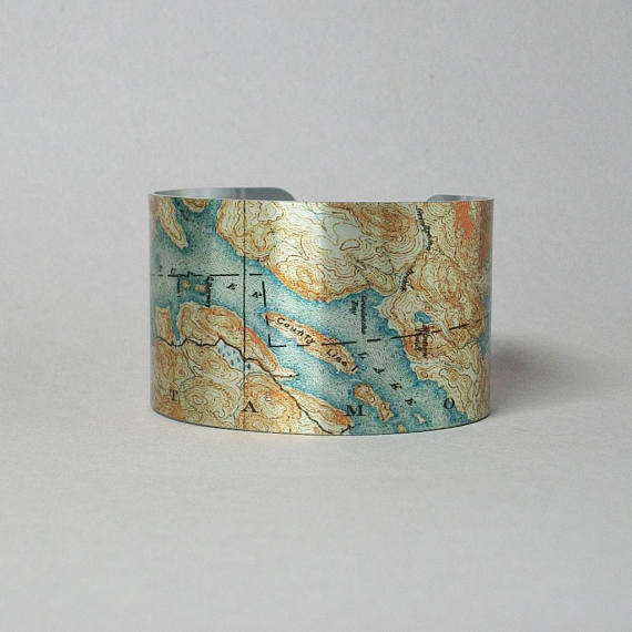 Tupper Lake Map Cuff Bracelet
